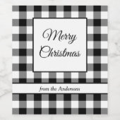 Rustieke zwart-wit geruite vrolijke kerst wijn etiket (Enkel label)