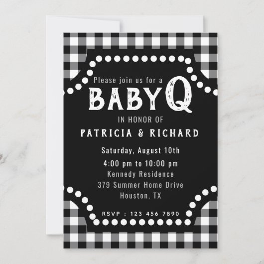 Rustieke zwart-wit Gingham BabyQ Baby shower Kaart (Voorkant)