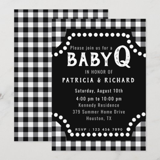 Rustieke zwart-wit Gingham BabyQ Baby shower Kaart (Voorkant / Achterkant)