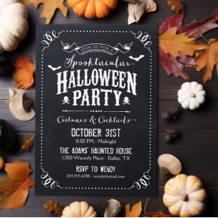 Rustieke Zwart-Wit Halloween Kostuumfeest Kaart