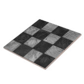 Rustieke zwart-wit hout vierkante mozaïek kunst tegeltje (Zijkant)