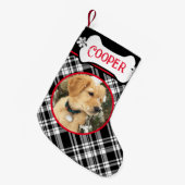 Rustieke zwart-wit plaid met dennenappel kleine kerstsok (Voorkant (Hangend))