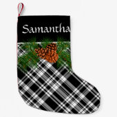 Rustieke zwart-wit plaid met dennenappel kleine kerstsok (Voorkant)
