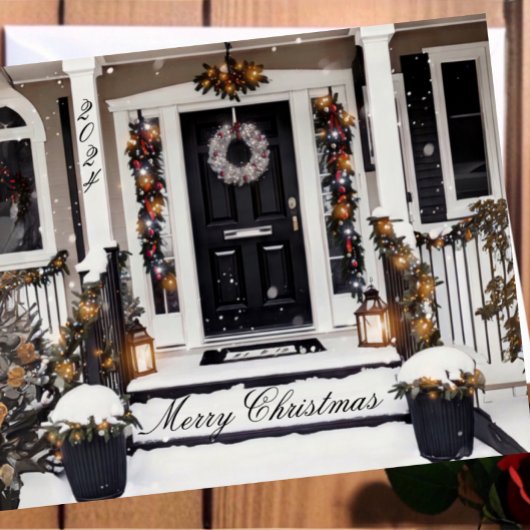 Rustieke zwart-wit Waterverf kerstfoto Kaart