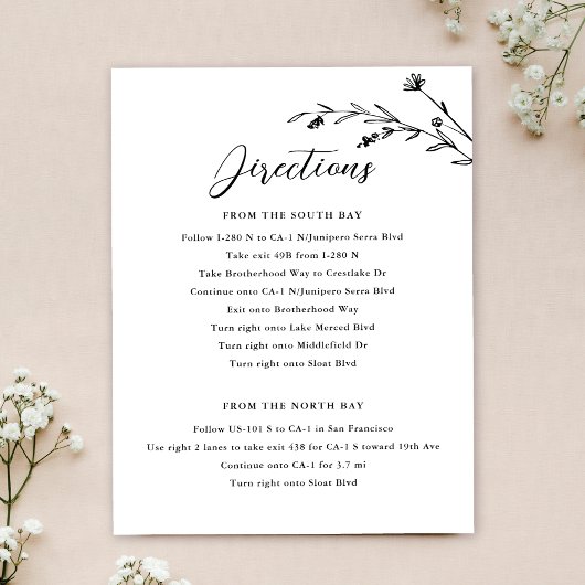 Rustieke zwart & wit Wildflower bruiloft behuizing Kaart