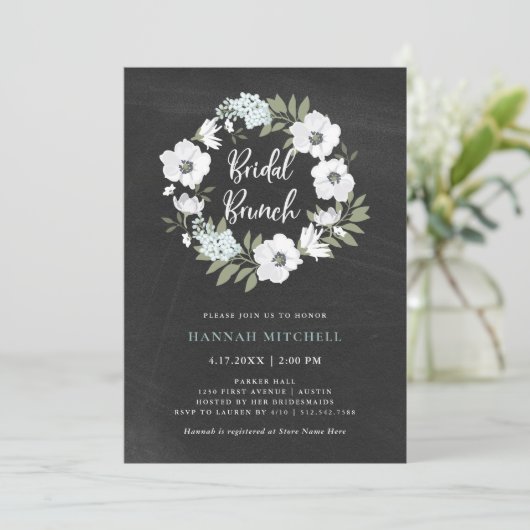 Rustieke zwart-witte bloemen | bruidbrunch kaart (Staand voorkant)