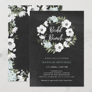 Rustieke zwart-witte bloemen   bruidbrunch kaart