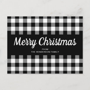 Rustieke Zwart Witte Gingham Kerst Controleer Pret Briefkaart