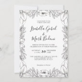 Rustieke zwart witte hand geschetste bloemenbruilo kaart (Voorkant)