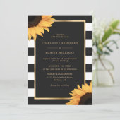 Rustieke zwart-witte zonnebloem bruiloft kaart (Staand voorkant)