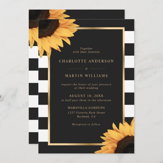 Rustieke zwart-witte zonnebloem bruiloft kaart (Voorkant / Achterkant)