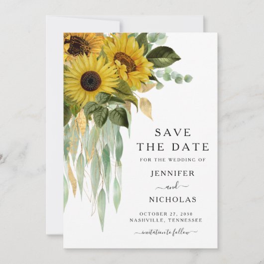 Rustieke zwart-witte zonnebloemen save the date (Voorkant)