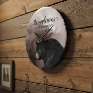Rustieke Zwarte Beer Bos Houten Blokhut Decor Mono Grote Klok