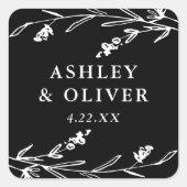 Rustieke Zwarte Bloemen Wildflower bruiloft gunst Vierkante Sticker (Voorkant)