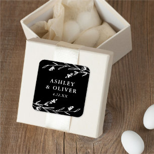 Rustieke Zwarte Bloemen Wildflower bruiloft gunst Vierkante Sticker