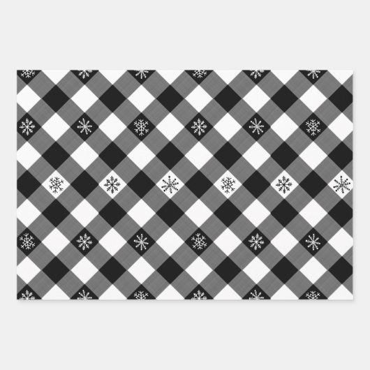 Rustieke zwarte buffel geruite sneeuwvlok monogram inpakpapier vel (Voorkant)