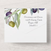 Rustieke zwarte en groene olijftak Waterverf All In One Uitnodiging (Achterkant)