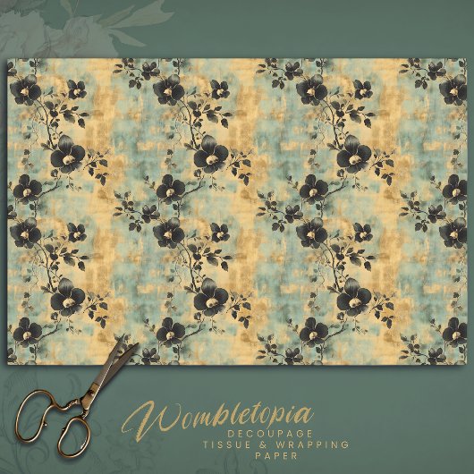 Rustieke zwarte en ivoren wilde bloemen op Sage Gr Tissuepapier