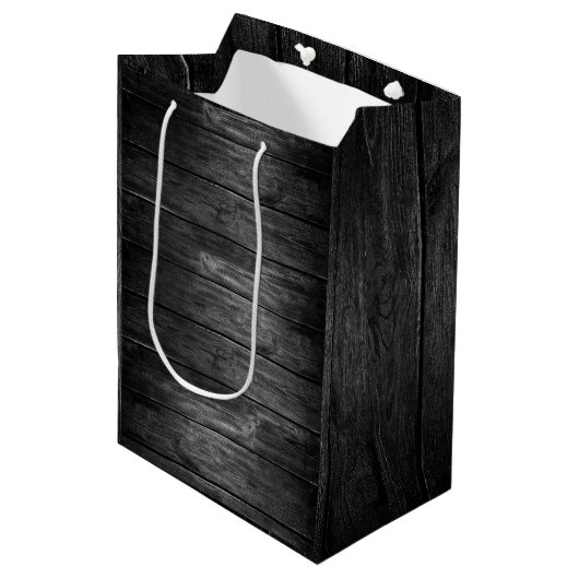 Rustieke zwarte en witte houten tint medium cadeauzakje (Voorkant Gekanteld)