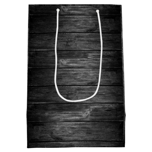 Rustieke zwarte en witte houten tint medium cadeauzakje (Achterkant)