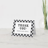 Rustieke Zwarte Gingham Geruite Trouw Monogram Bedankkaart (Voorkant)