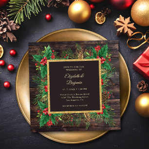 Rustieke Zwarte Gouden Houtgroen Kerst Huwelijk Kaart