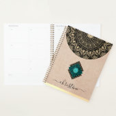 Rustieke zwarte gouden mandala beige jute naam planner (Display)