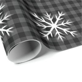 Rustieke zwarte, grijze Tartan ruit - sneeuwvlok Cadeaupapier