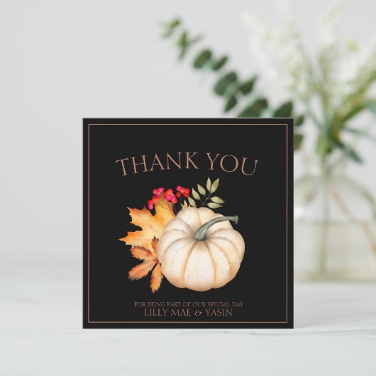 Rustieke zwarte herfst Herfst pompoenen bruiloft Bedankkaart (Staand voorkant)
