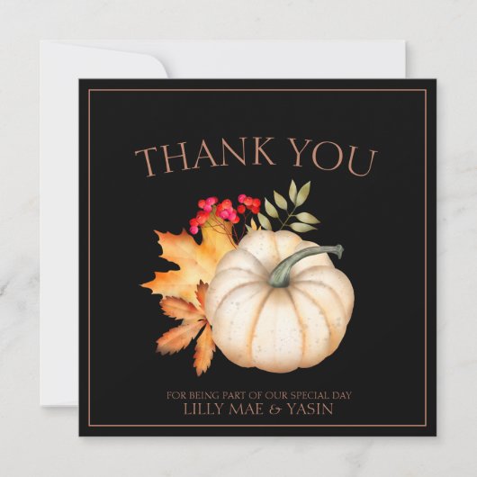 Rustieke zwarte herfst Herfst pompoenen bruiloft Bedankkaart (Voorkant)