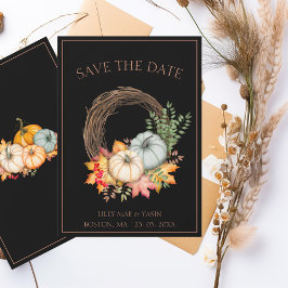 Rustieke zwarte herfst Herfst pompoenen bruiloft Save The Date
