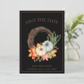 Rustieke zwarte herfst Herfst pompoenen bruiloft Save The Date (Staand voorkant)