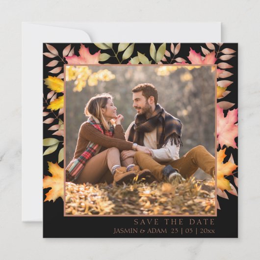 Rustieke zwarte Herfst herfstbladeren foto bruilof Save The Date (Voorkant)