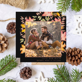 Rustieke zwarte Herfst herfstbladeren foto bruilof Save The Date