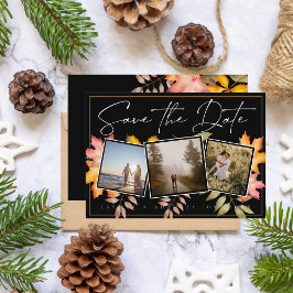 Rustieke zwarte herfst laat drie foto bruiloft save the date