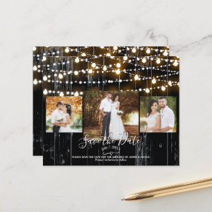 Rustieke Zwarte Hout & Licht Foto Save the Date