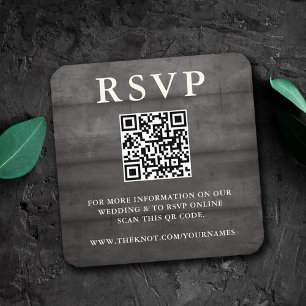 Rustieke Zwarte Houten RSVP QR Code Bijlagekaart Informatiekaartje