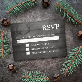 Rustieke Zwarte Houten Slingerlichten Bruiloft RSV RSVP Kaartje