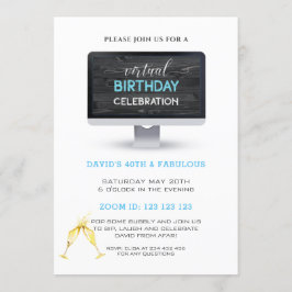 Rustieke zwarte houten virtuele 40e verpartijfeest kaart