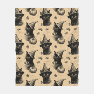Rustieke Zwarte Kattenheks Halloween Patroon Fleece Deken