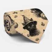 Rustieke  Zwarte Kattenheks Halloween Patroon Stropdas (Opgerold)
