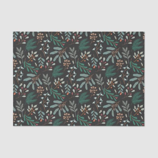 Rustieke zwarte Kerstmis gebladerte patroon Tissuepapier (Voorkant)