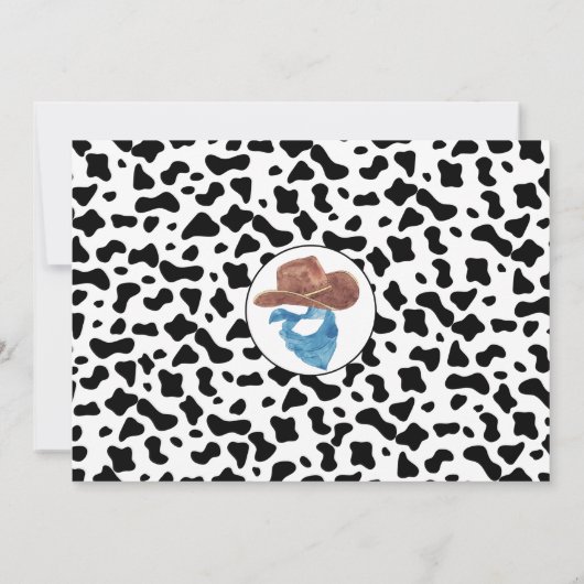 Rustieke Zwarte Koe Print Cowboy Rodeo 1e Verjaard Kaart (Achterkant)