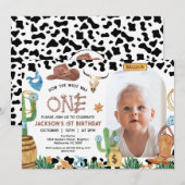 Rustieke Zwarte Koe Print Cowboy Rodeo 1e Verjaard Kaart (Voorkant / Achterkant)