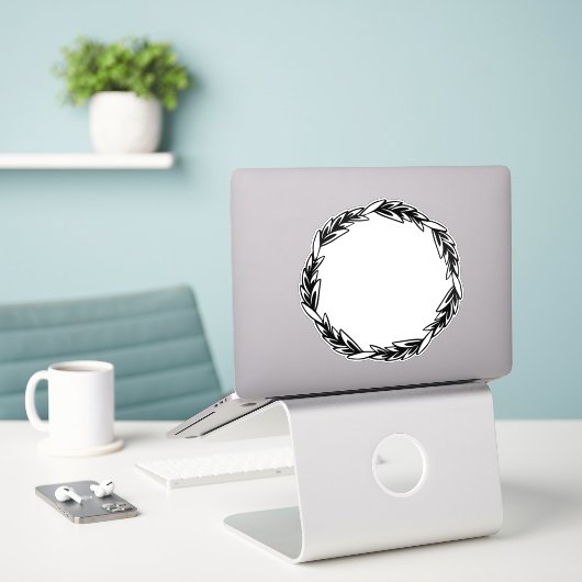 Rustieke zwarte krans sticker (Laptop op bureau)
