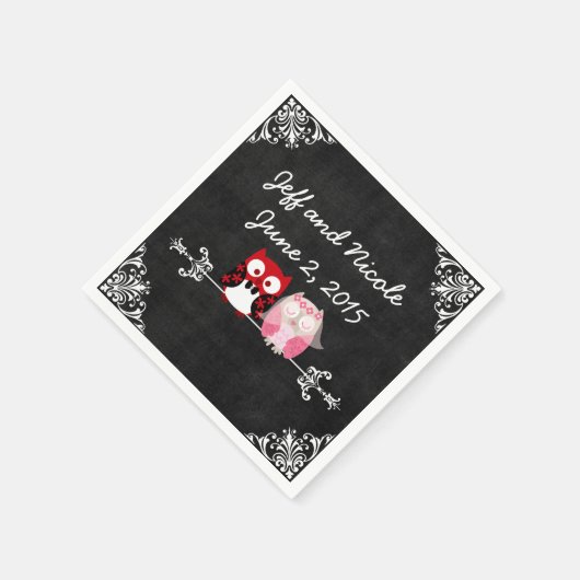 Rustieke Zwarte Krijtbord Uil Bruid Bruidegom Huwe Servetten (Hoek)
