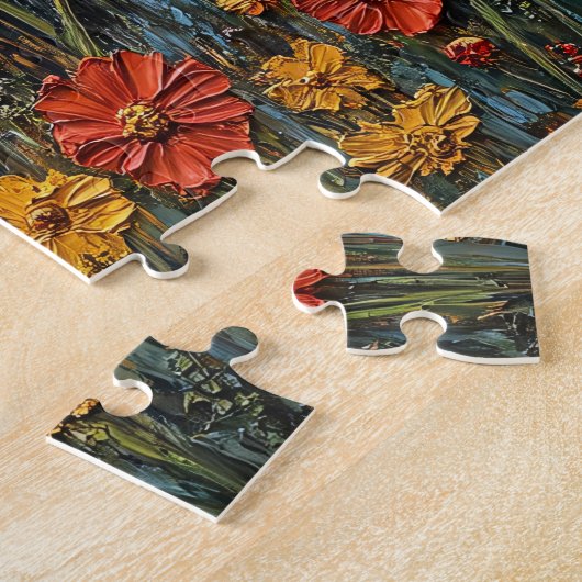 Rustieke Zwarte Lam met Wildflowers Art Legpuzzel (Zijkant)