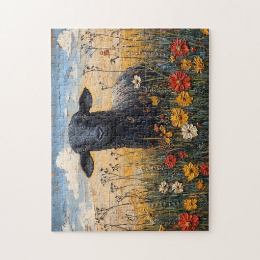 Rustieke Zwarte Lam met Wildflowers Art Legpuzzel (Verticaal)