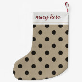 Rustieke zwarte nep burlap polka dot kleine kerstsok (Achterkant)