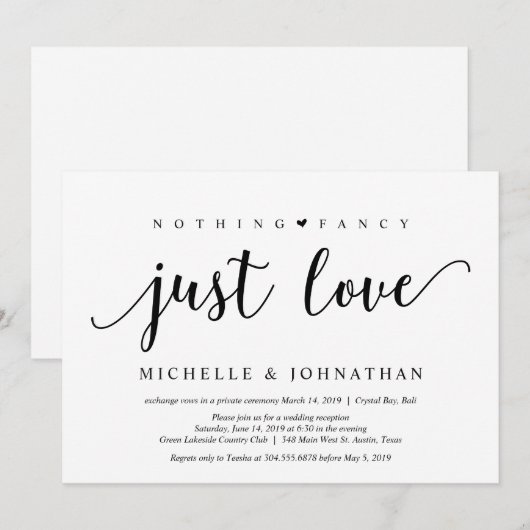 Rustieke Zwarte Niets Gewoons Alleen Liefde, Elope Kaart (Voorkant / Achterkant)